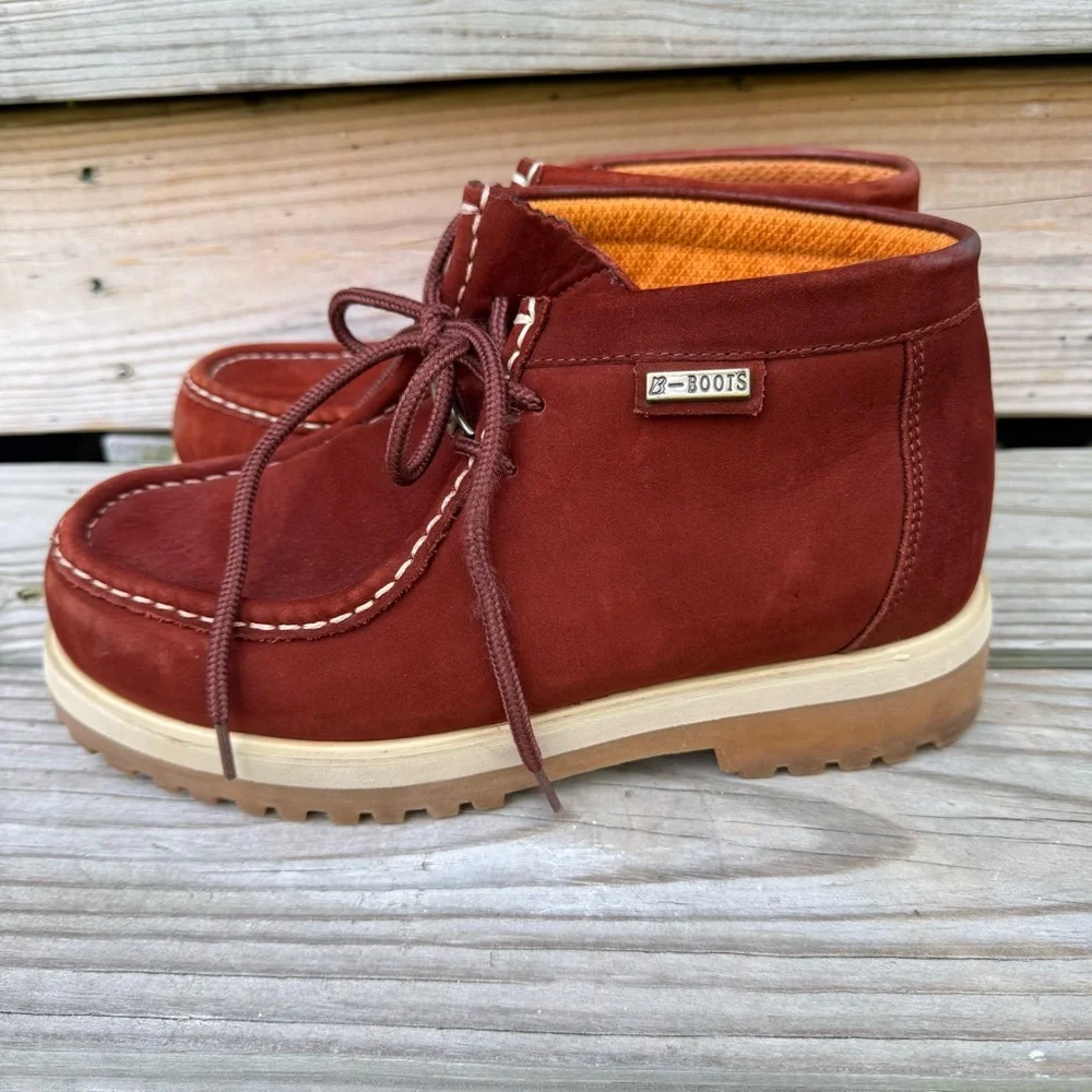 Buffalino Suede Chukka Boots Chunky Lace Up Lug Sole Size 8.5 Orange Rust Brown